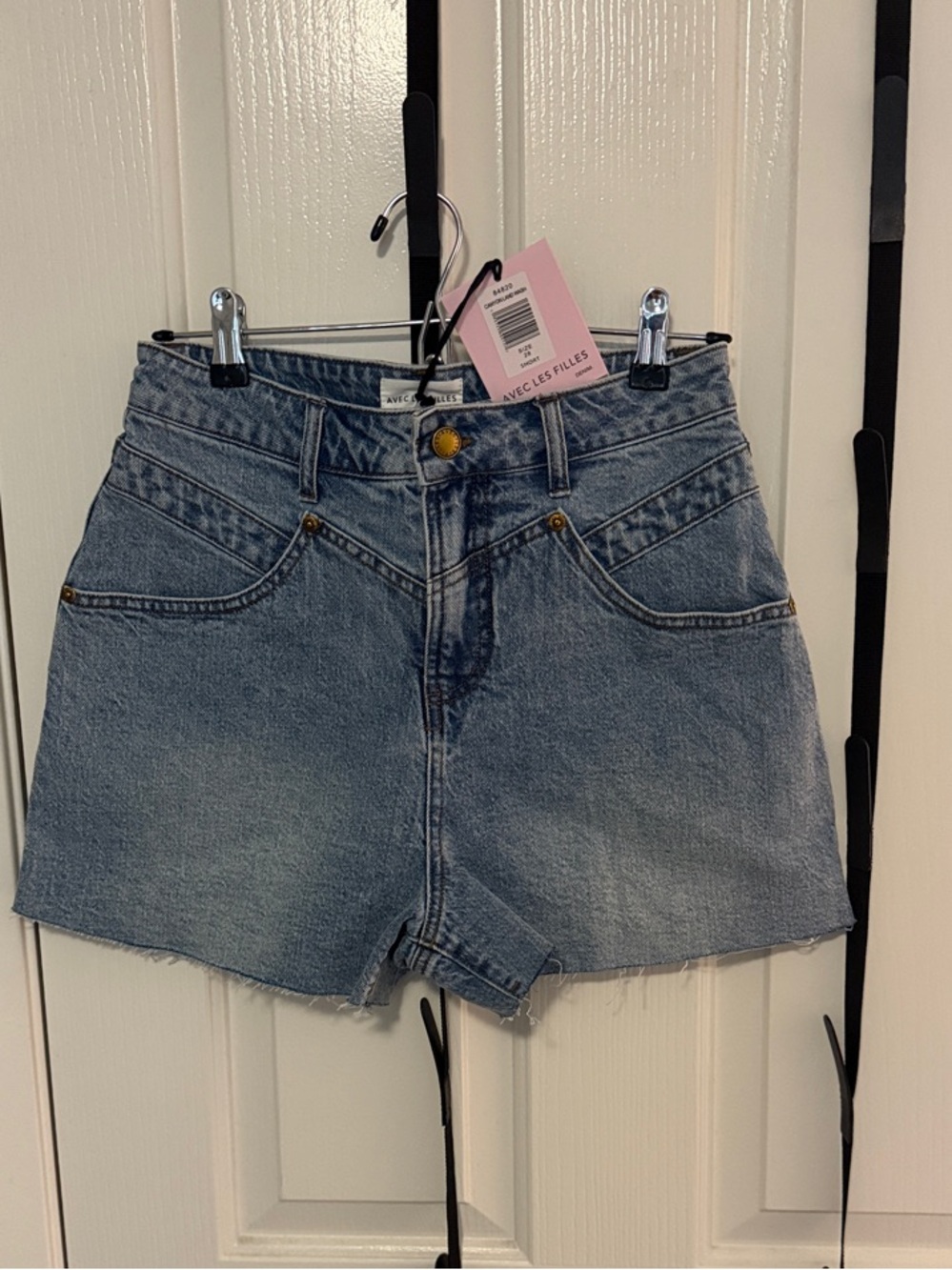 Avec Les Filles Light Blue Denim High-Rise Jean Shorts